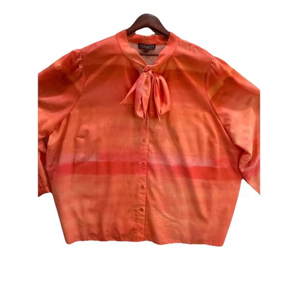 Eloquii Orange Pink Tie Neck Button Blouse Work Career Ombre Stripes Sz 28 Plus - Picture 7 of 7